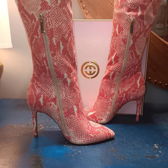 Cecelia New York Leather Pink Snake Print Women's Boots - Picture 6 of 7
